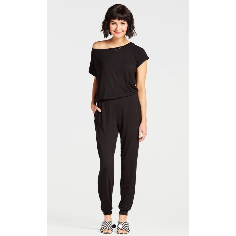 MICHAEL STARS Off the Shoulder Jumpsuit, Black, Sz L